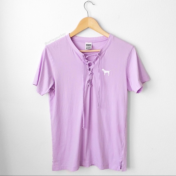 PINK Victoria's Secret Tops - ❤️SALE❤️ VS PINK lilac lace up oversized t-shirt
